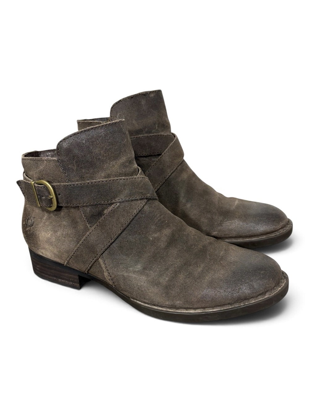 Born Distressed Sueded Ankle Booties with Buckle Strap- woman’s 11 M